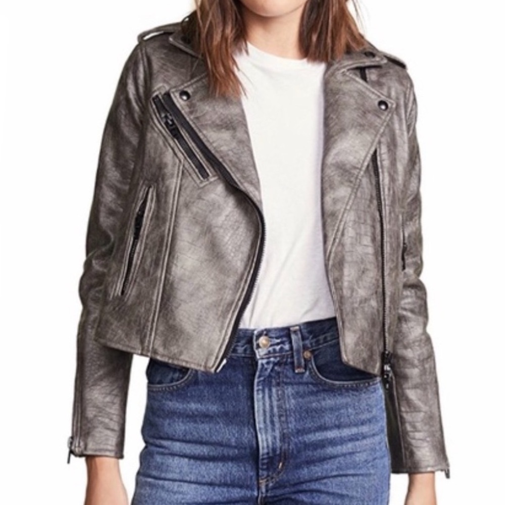 Blank NYC Grey Faux Leather Moto Jacket